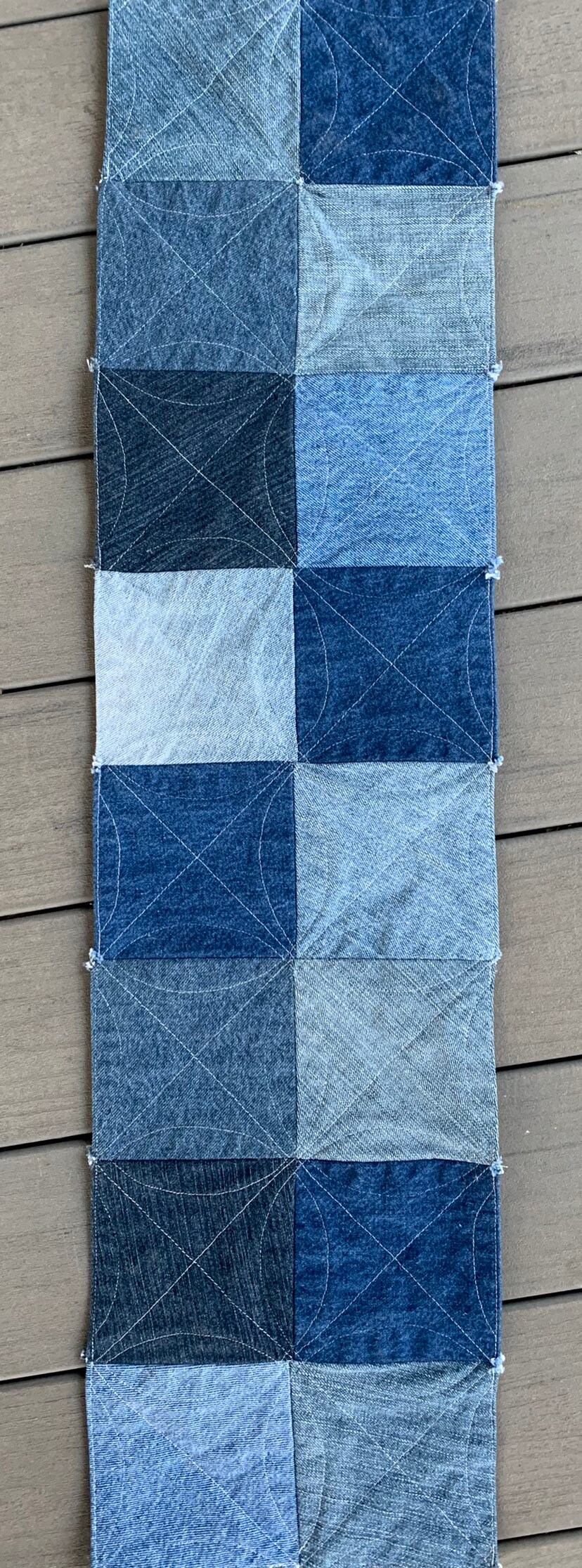 Denim Rag Table Runner Rag Quilt Runner Raggy Denim Bright Table Runner Handmade Cathedral ...
