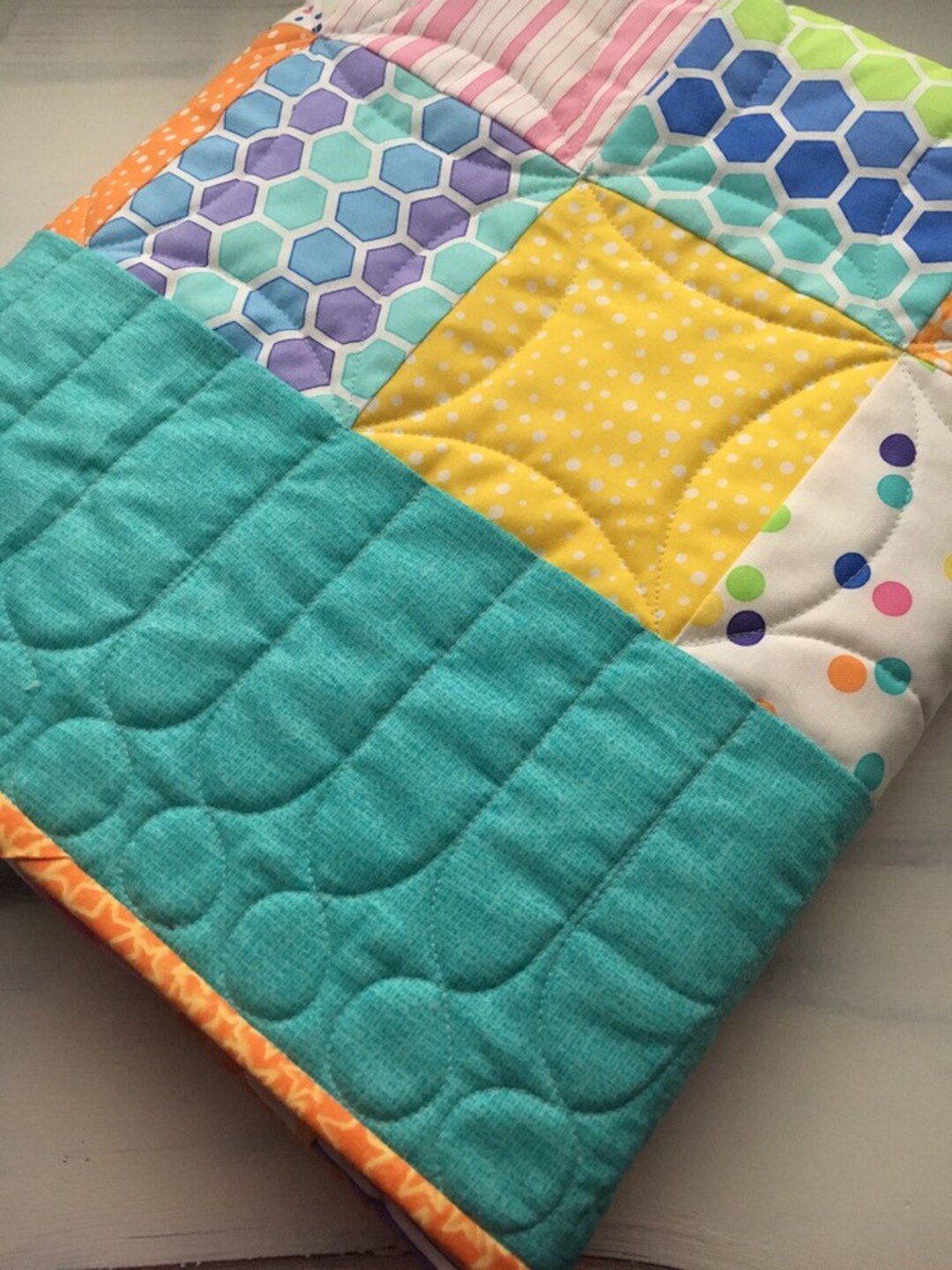 Rainbow Baby Quilt Bright Patchwork Baby Quilt Quilted Baby Blanket