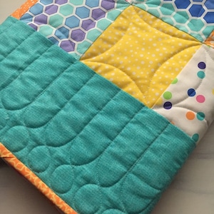 Rainbow Baby Quilt Bright Patchwork Baby Quilt Quilted Baby Blanket Infant Nursery Bedding Polka Dots Stripes and Geometric Shapes Handmade