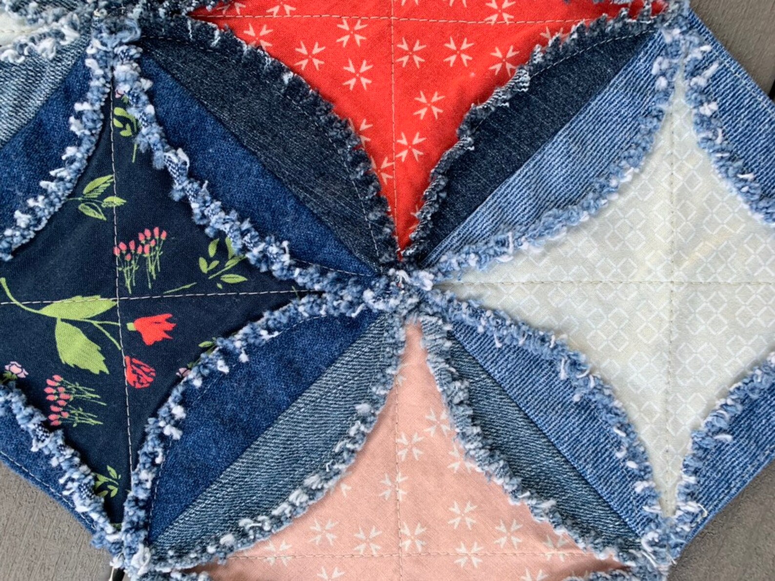 Denim Rag Table Runner Rag Quilt Runner Raggy Denim Bright Table Runner Handmade Cathedral ...