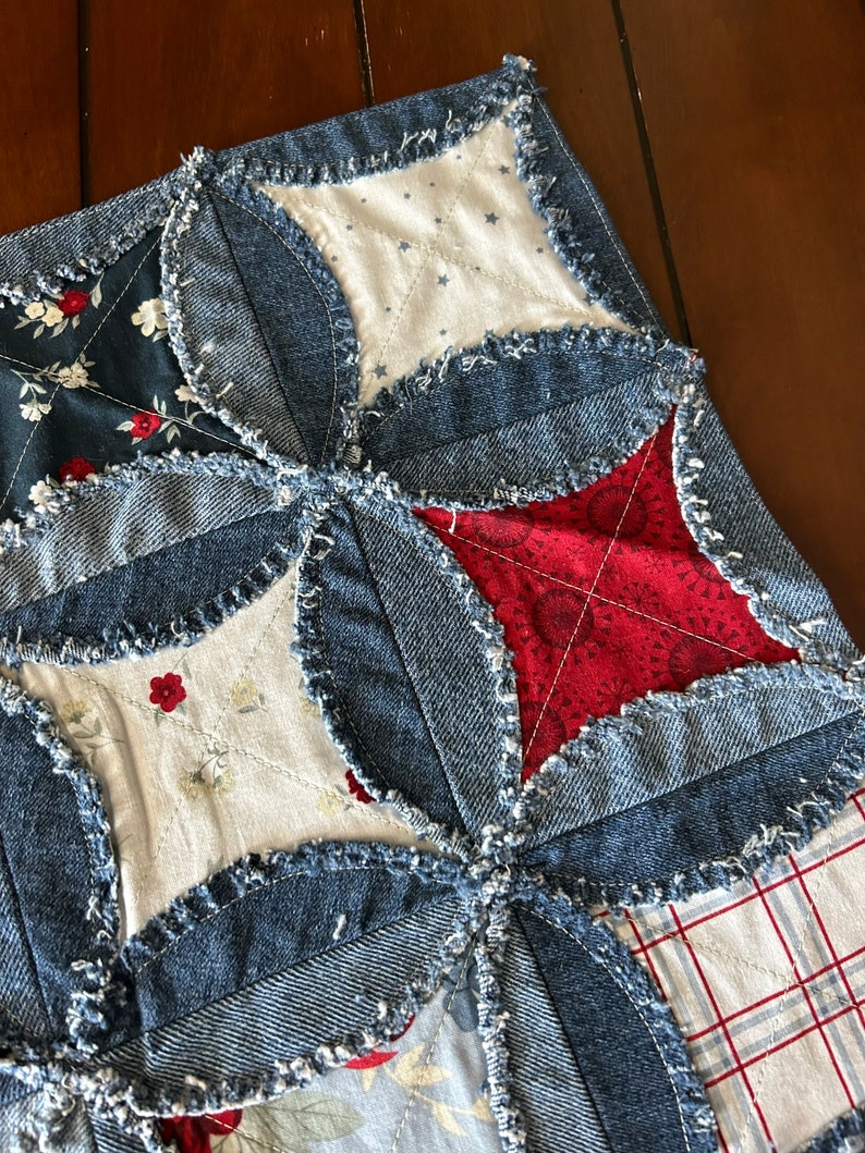 Rag Quilt Runner Patriotic Raggy Red White Blue Table Runner - Etsy
