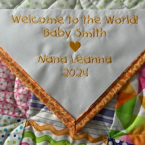 Custom Embroidered Quilt Label Triangular Corner Label Fabric Personalized Quilt Label Quilt Labels Quilt Tag Custom Embroidery Label Quilt