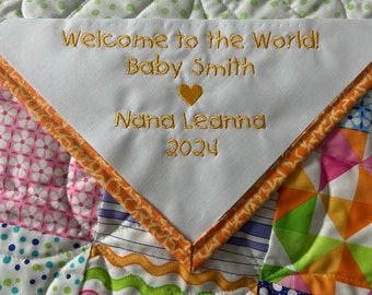 Custom Embroidered Quilt Label Triangular Corner Label Fabric Personalized Quilt Label Quilt Labels Quilt Tag Custom Embroidery Label Quilt
