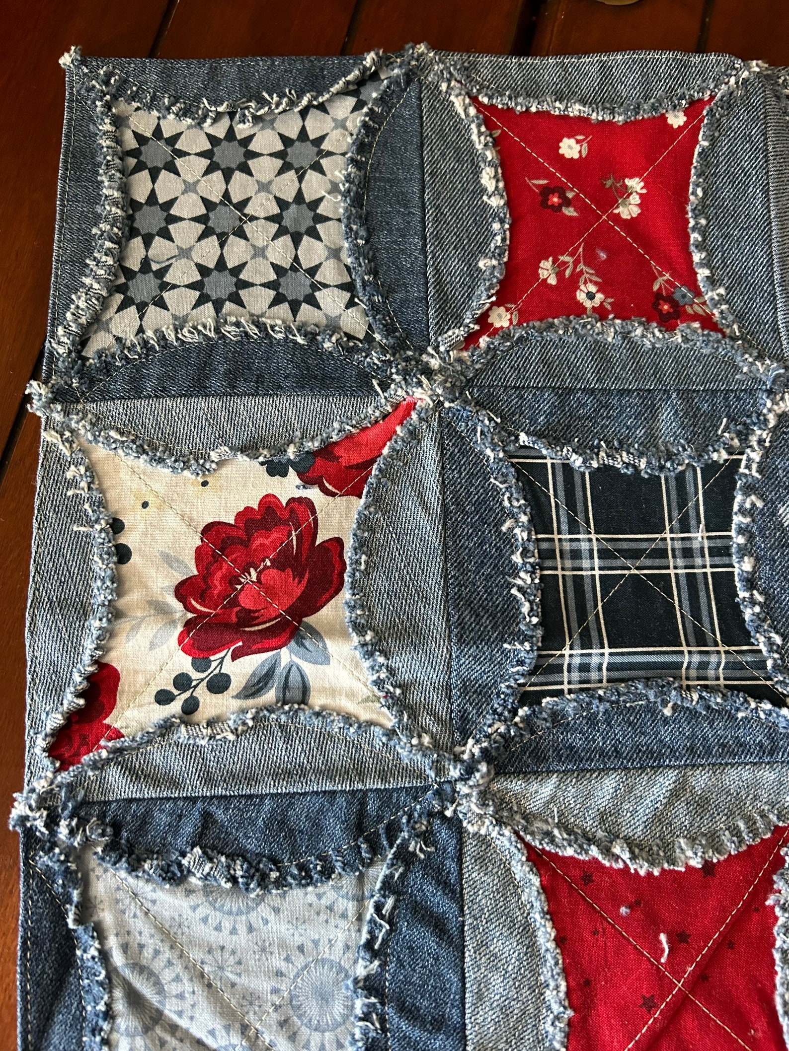 Rag Quilt Runner Patriotic Raggy Red White Blue Table Runner - Etsy