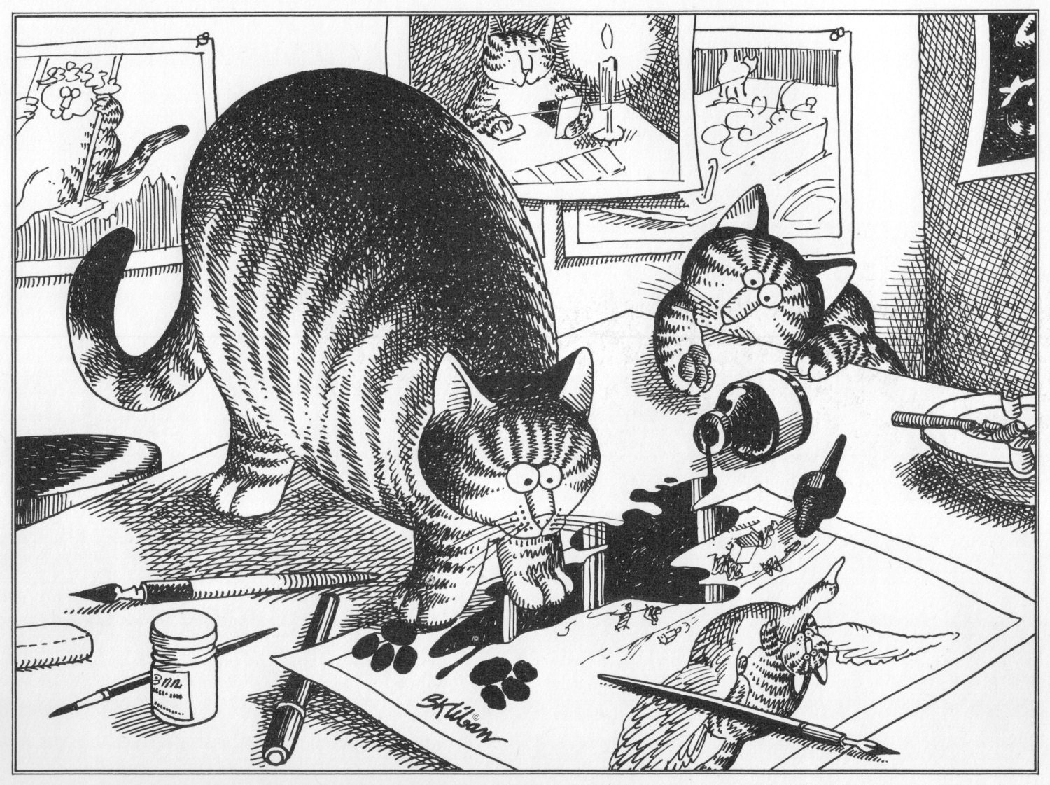 B Kliban Cats Spilling The Ink Etsy