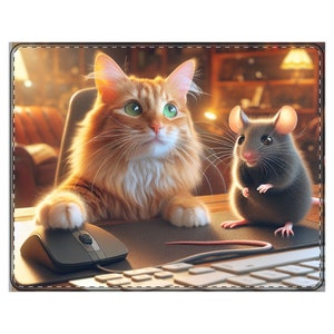 Cat and Mouse Leather Mouse Pad, Great Gift for Cat Lovers