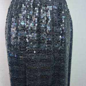 Elegant Vintage Black Silk Sequin Skirt with Subtle Stripes | Small to Medium