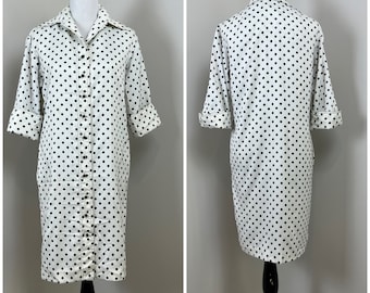Vintage 60s Polka Dot Coat Dress | 1960s Ivory and Brown Garbadine Wingcollar | Size 6/8