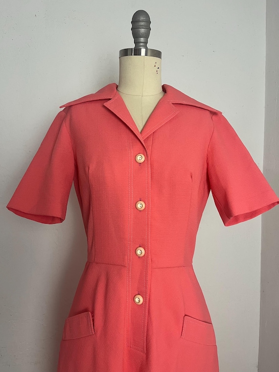 1970s Créations Courrèges Cote D'Argent Melon Shirtdress
