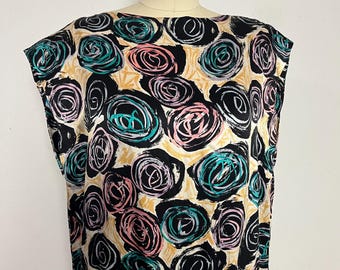 1980s Nicole Miller Silk Drop Waist Garden Party Dress