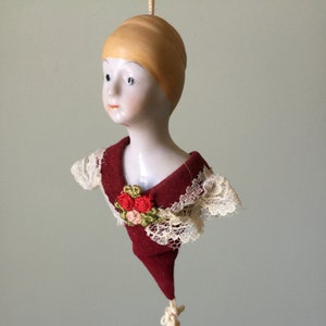 Hanging Porcelain Doll Victorian Lady Doll Red Velvet