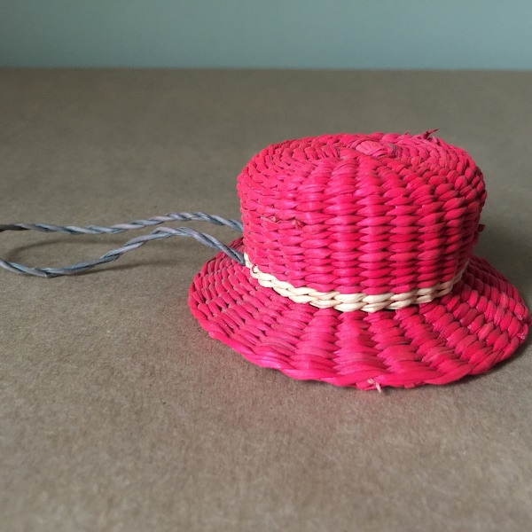 1960s Hot Pink Miniature Hat on Hanging Cord