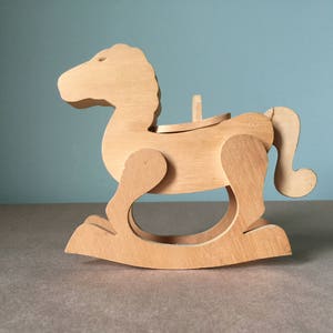 Rustic Unpainted Wooden Rocking Horse Figurine