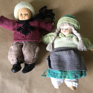 Pair of Girl and Boy Dolls with Knit and Woven Costumes Winter Dolls Brother and Sister