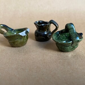 Miniature Rustic Green Cooking Pots Doll House Kitchen Shadow Box Mini Mexican Pottery