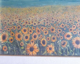 Pinturas al óleo de girasoles sobre lienzo
