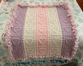 Crochet Pattern Flowing Hearts Puff Stitch Baby Blanket With Single Crochet Edging v1