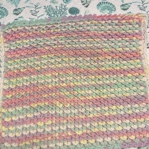 Crochet Pattern Crocodile Stitch Baby Blanket With Wave Border by Pam