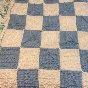 Crochet Pattern Nautical Baby Blanket Puff Stitch by Pam