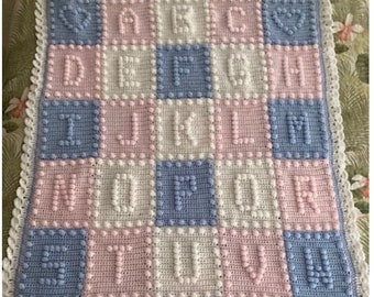 Crochet Pattern Alphabet Baby Blanket Puff Stitch by Pam