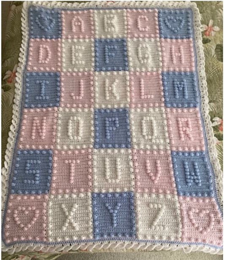Crochet Pattern Alphabet Baby Blanket Puff Stitch by Pam image 1