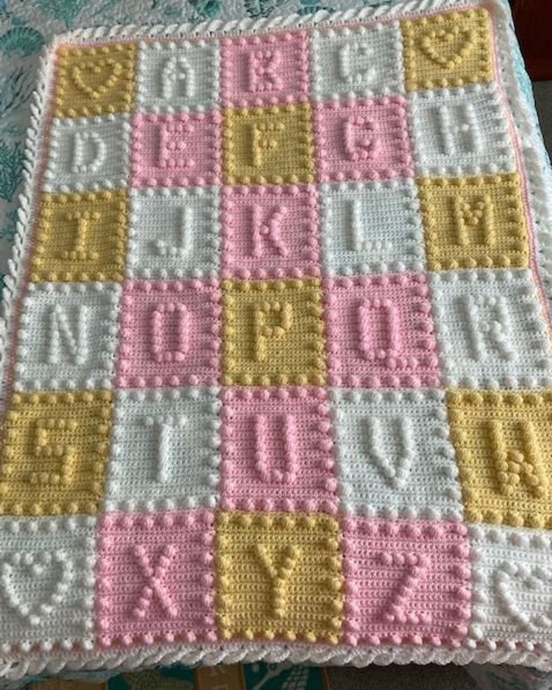 Crochet Pattern Alphabet Baby Blanket Puff Stitch by Pam Etsy
