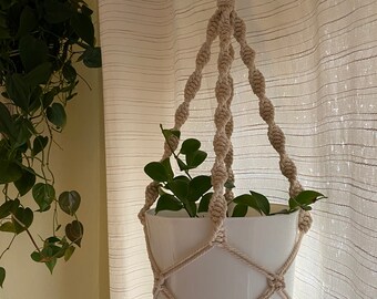 Macrame Plant Hanger BoHo Style Spiral 4mm, 33 Inch, Natural Cotton