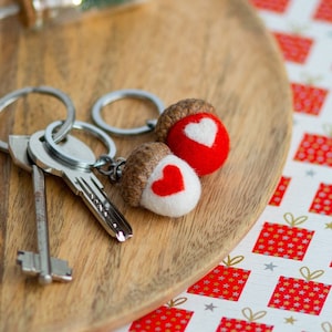 Handmade keychain Love gifts for her valentines day Wool white and red acorn keychain Cute keychain Small gifts for valentines day set of 2