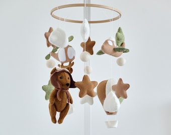 Bebé móvil niño, Oso bebé móvil, oso piloto móvil, globo aerostático móvil, luna y estrella móvil, nuevo regalo de bebé, guardería neutral móvil