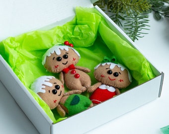 Caja de regalo de Navidad Adornos navideños de fieltro Decoración navideña de pan de jengibre Hombre de jengibre Decoraciones navideñas Adornos para árbol Regalos de Navidad