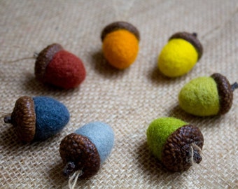 Acorn ornaments Felted acorns Natural colored Set of 7 Rustic decorations Christmas home decoration Tree Ornament, Christmas Tree Decor