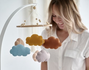 Cloud Baby Mobile, Cloud Nursery mobile, Baby crib mobile, Gift for future mother, hanging mobile, baby shower gift, neutral baby mobile
