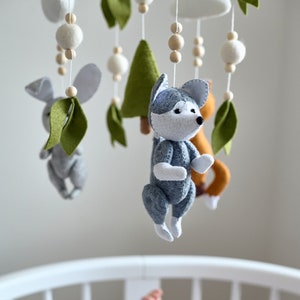 Baby mobile woodland, Baby mobile neutral animals, felt nursery mobile, forest baby mobile, wolf baby mobile, woodland animal baby mobile image 7