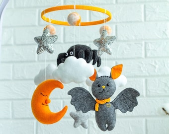 Bat baby mobile, Bat nursery mobile, Baby Crib Mobile, Moon and Stars Mobile, Halloween baby mobile, nursery decor, new mom gift