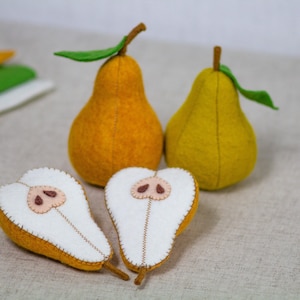 Toy fruit pear, pear soft toy for children, felt fruit vegetables garden toys play kitchen game, pretend play kids kitchen, Educational toys