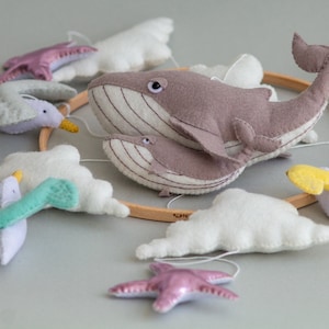 Whale Baby Mobile, Fish Mobile, Nautical Baby Crib Mobile, Grey Whale Mobile for Nursery, Neutral Nursery Mobile, Infant mobile