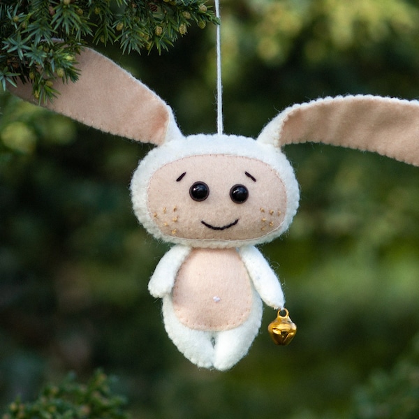Personalised Christmas Rabbit, Xmas Bunny, Cute Pet Decoration, Eve Box Filler, Neutral Gifts, Felt Tree Ornaments