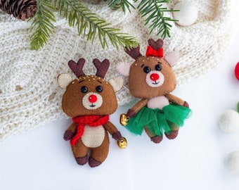 Pair of cute deers Christmas Deer ornament Felt Christmas Decoration, Home Decor Hanging ornament Christmas Tree Decor Reindeer ornaments