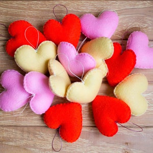 Valentine's Day gift, Felted heart ornaments, set of 5 hearts, Home decor, felt red heart decor, Red felt heart Valentine's day Wedding image 3