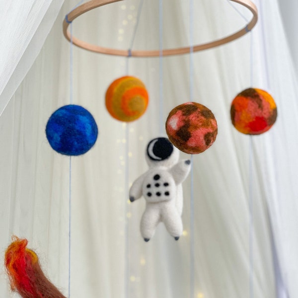 Outer space mobile,  Solar System Felt Ball Mobile, Spaceship mobile for crib, Planets mobile, Rocket mobile, mobile nursery