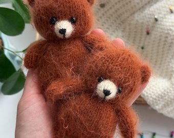 Oso de peluche de mohair tejido a mano – Oso pequeño marrón de peluche, suave y fácil de regalar, mini oso de peluche