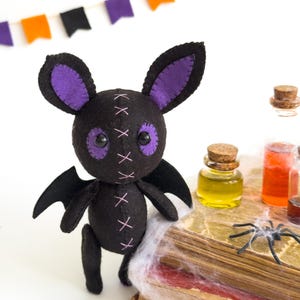 Felt Bat Plush – Handmade Halloween Bat Toy – Spooky Cute Bat with Big Ears – Soft Felt Halloween Decor