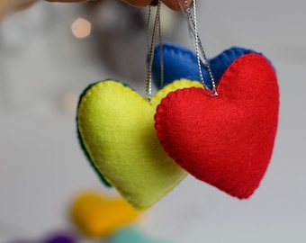 Valentine's Day hearts, rainbow heart, Valentines decor,Set of felt hearts, Valentine Ornaments, Home décor, Valentine's card, Wedding decor