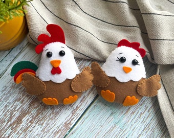 Handmade Felt Chicken and Rooster Ornaments, Unique Handcrafted Easter Gift Felted Easter Decoration Felt Chicken Ornament Easter tree decor