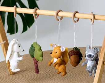 Baby play gym, wooden activity gym, forest play gym toys, woodland hanging baby toys, new mom gift, wooden baby gym, baby play gym toys