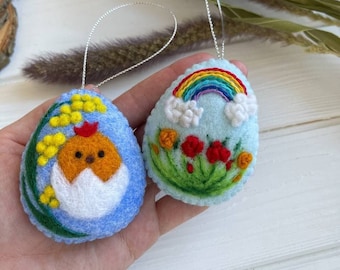 Felted Easter Eggs, Felt Easter decorations, Easter ornaments, Easter Gift, Felt eggs with flowers, Easter egg, Spring decor, Easter decor