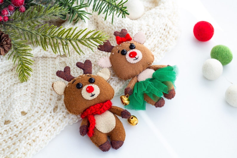 Christmas Deer ornament Felt Christmas Decoration, Home Decor Hanging ornament Christmas Tree Decor Reindeer ornaments image 1