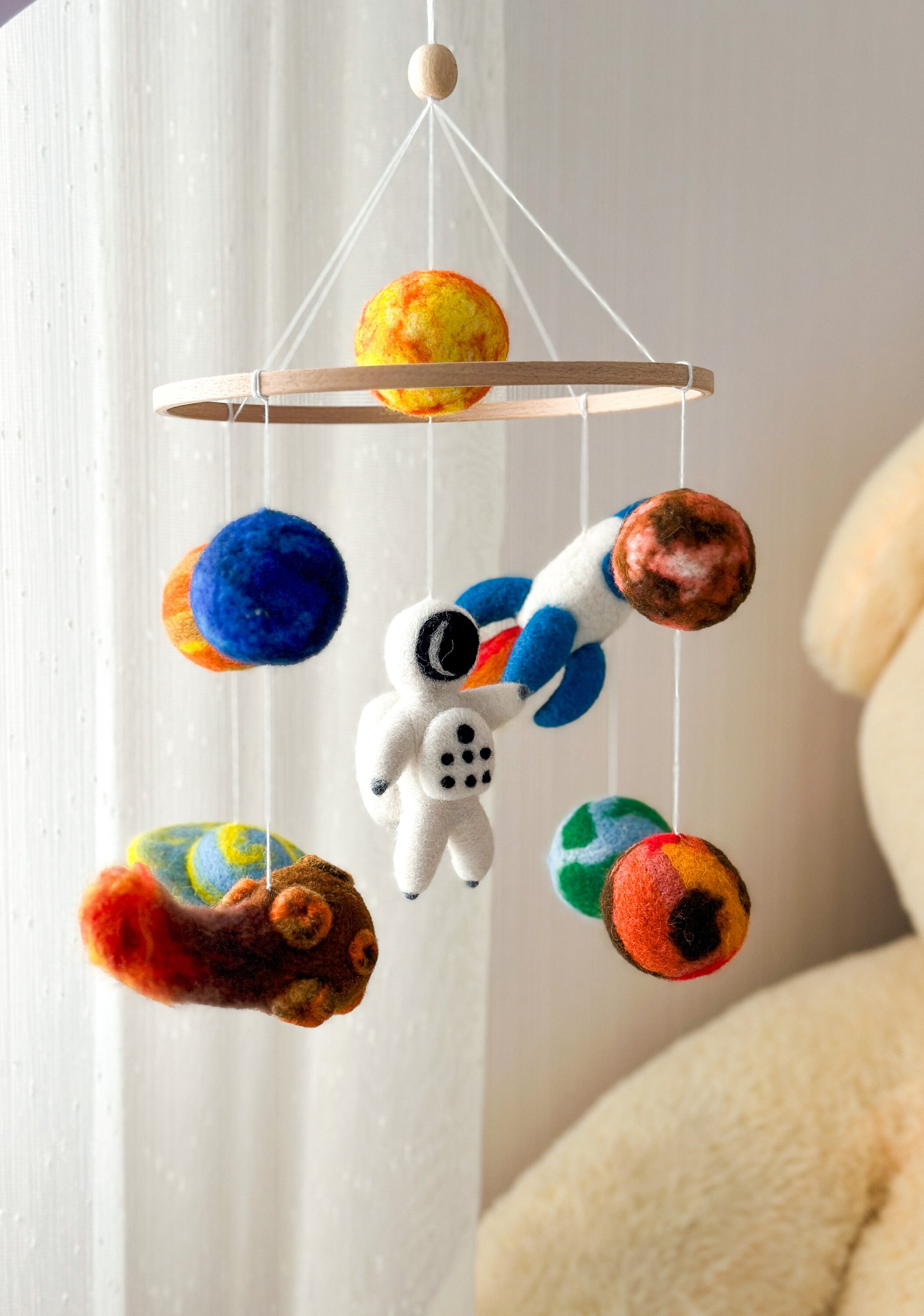 Spaceship Mobile for Crib, Space Baby Mobile, Solar System Felt Ball ...