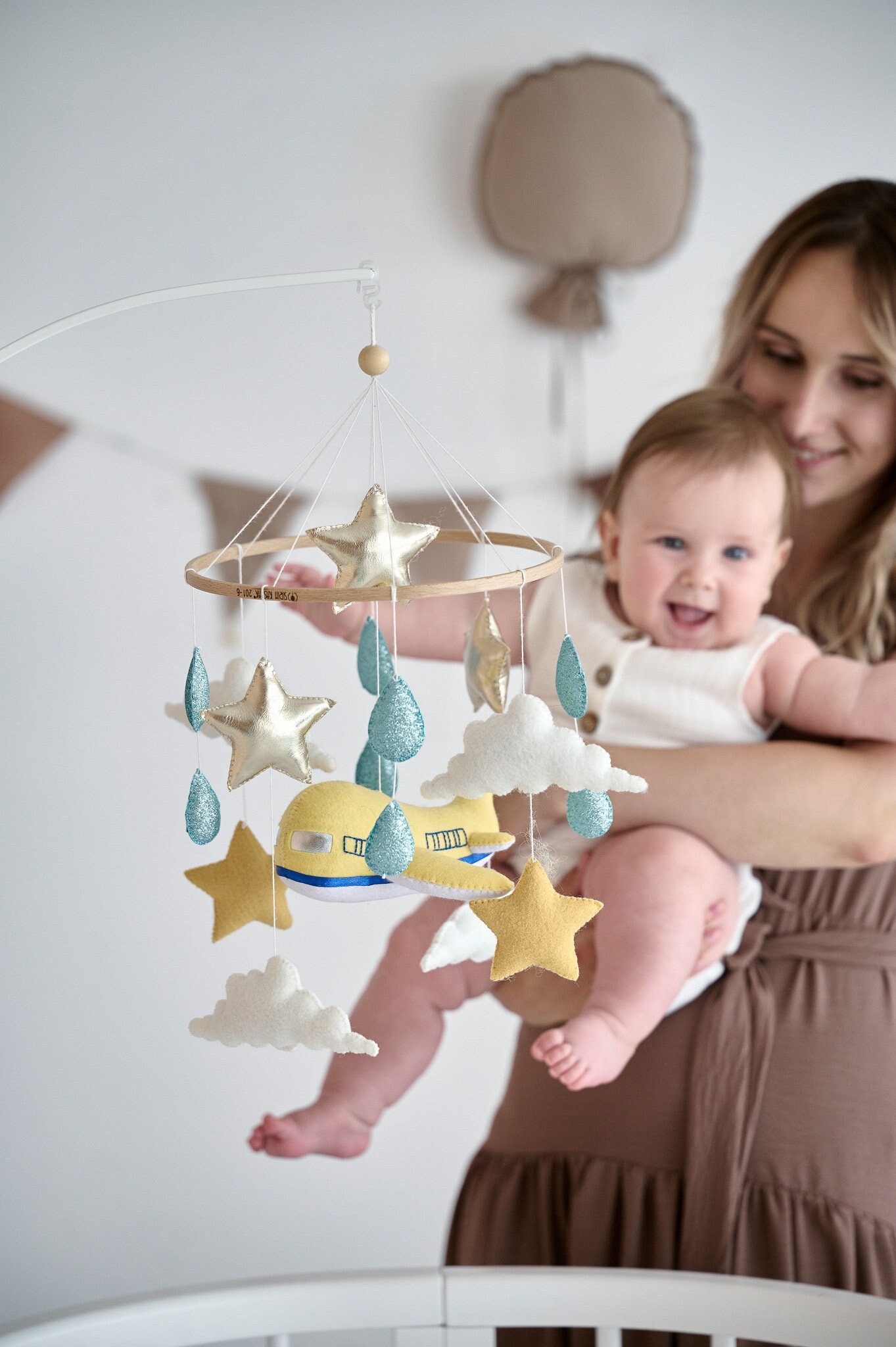 Airplane Crib Mobile Clouds Stars Baby Mobile Baby Shower Gift Airplane
