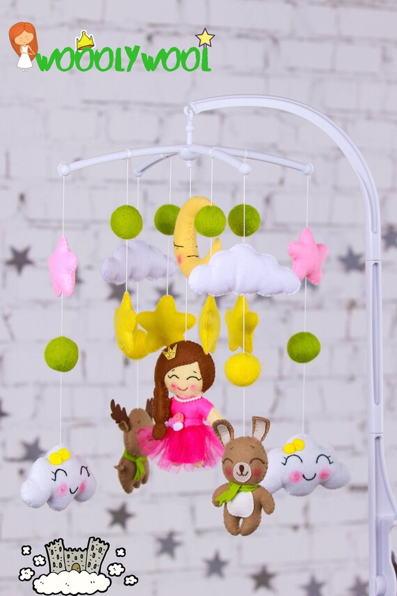 Pink Princess Baby Mobile Girl Crib Mobile Nursery Mobile Etsy